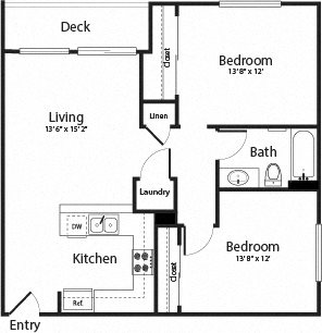 Image of C1 Floor Plan - 2 Bedroom 1 Bath 954 Sq Ft